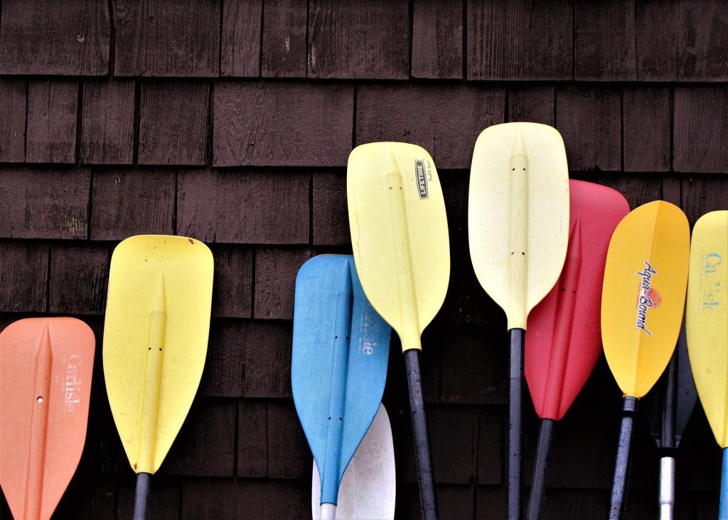 Paddles lined up, ready to kayak the Big Blue River.